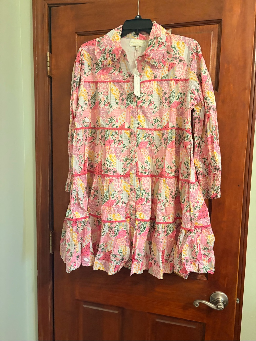Simply Southern Pink Floral Button-Up Tiered Blouse